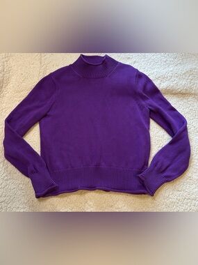 J Crew Womens Turtleneck Knit Purple Long Sleeve Sweater 100% Cotton Size Small
